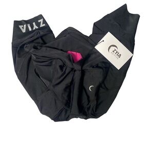 Zyia Active NWT Padded Biking Cycle Shorts Size Large Black Pink W/Mesh Pocket